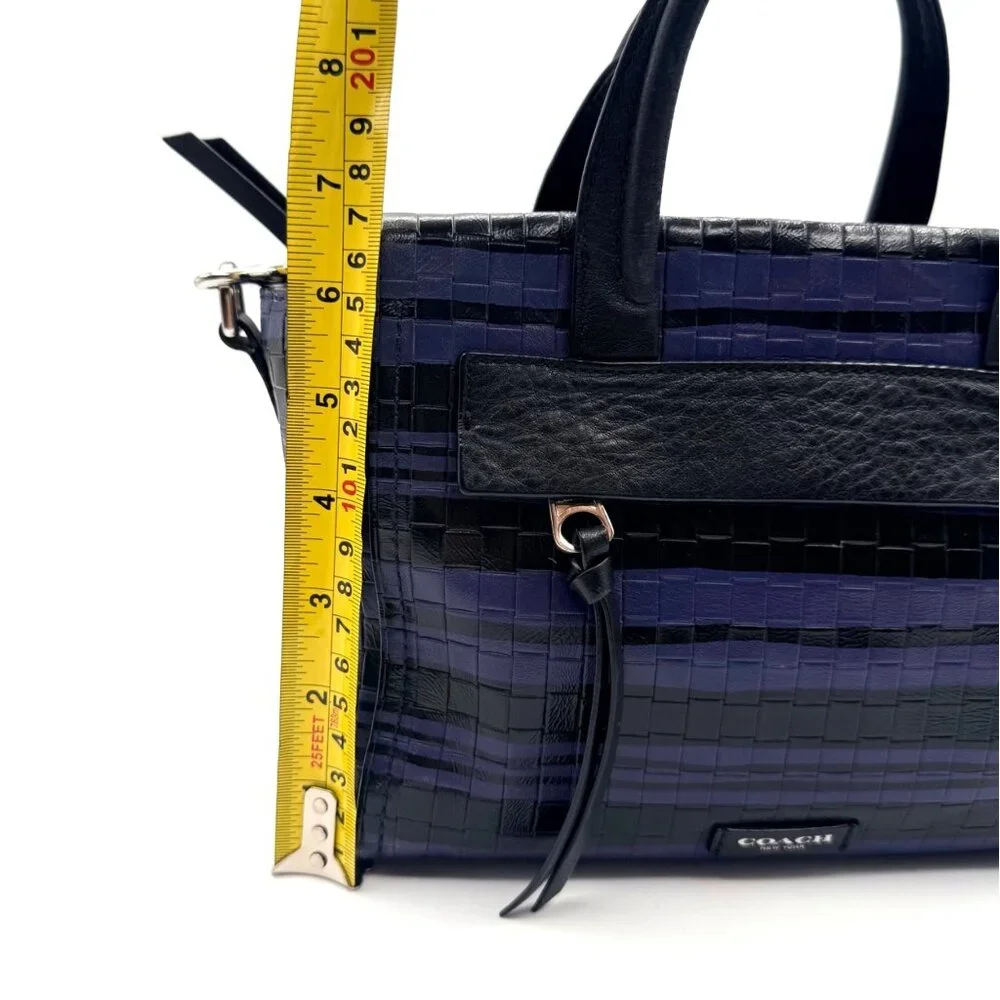 Coach Style 31001 Bleeker Blue Black Woven Leather Satchel Crossbody‎ Small Bag
